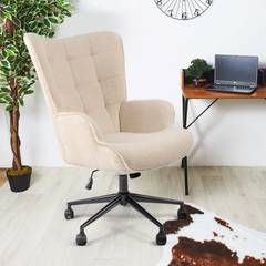 Florelo moderne bureaustoel met hoge rugleuning Beige bouclette stof