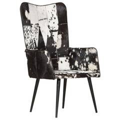 Moderner Sessel in Patchwork aus echtem Rindsleder mit Haaren Maiden Schwarz
