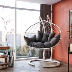 Assilem dubbele hangende fauteuil 150x189cm wit metaal en antraciet stof