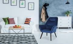 Fox Skandinavischer Sessel mit hoher Rückenlehne, Samtbezug Blau