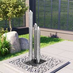 Fontana da giardino Samurai 48x123cm in acciaio inox argento con LED