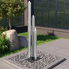 Fontana da giardino Samurai 48x153cm in acciaio inox argento con LED