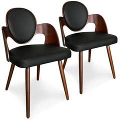 Galway Set mit 2 skandinavischen Stühlen Haselnussholz und Kunstleder Schwarz