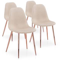 Lote de 4 sillas nórdicas Gao, tela beige, patas en oro rosado