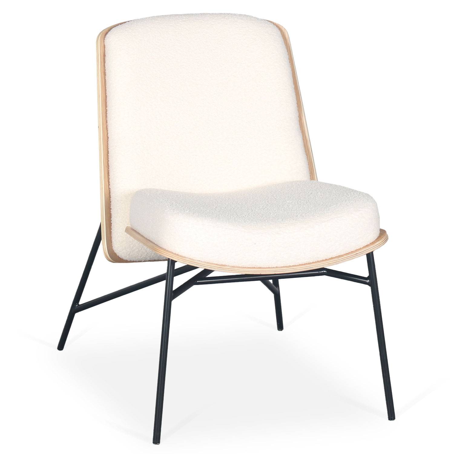 Moderne fauteuil Gauguin Licht hout en Crème bouclette stof