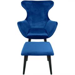 Geoplus blauw fluwelen fauteuil + voetenbank