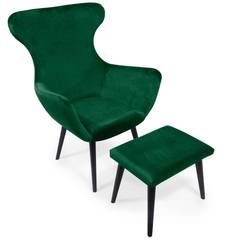 Geoplus groene fluwelen fauteuil + voetenbank