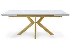 Table extensible moderne Grimione Céramique effet marbre blanc pieds Or