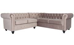 Canapé d'angle capitonné style chesterfield Gustave Velours Taupe