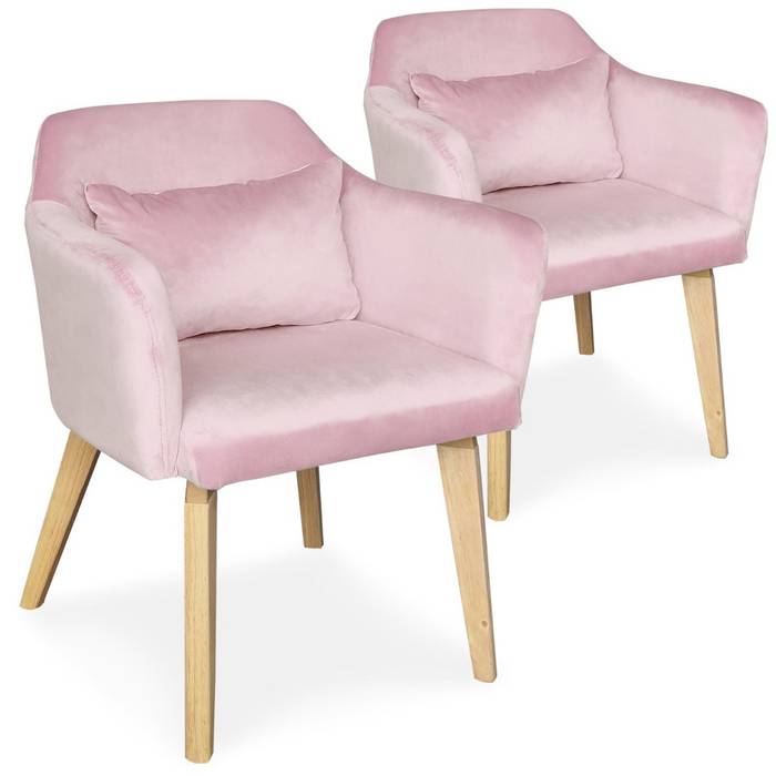 Set di 2 poltrone scandinave Gybson in velluto rosa