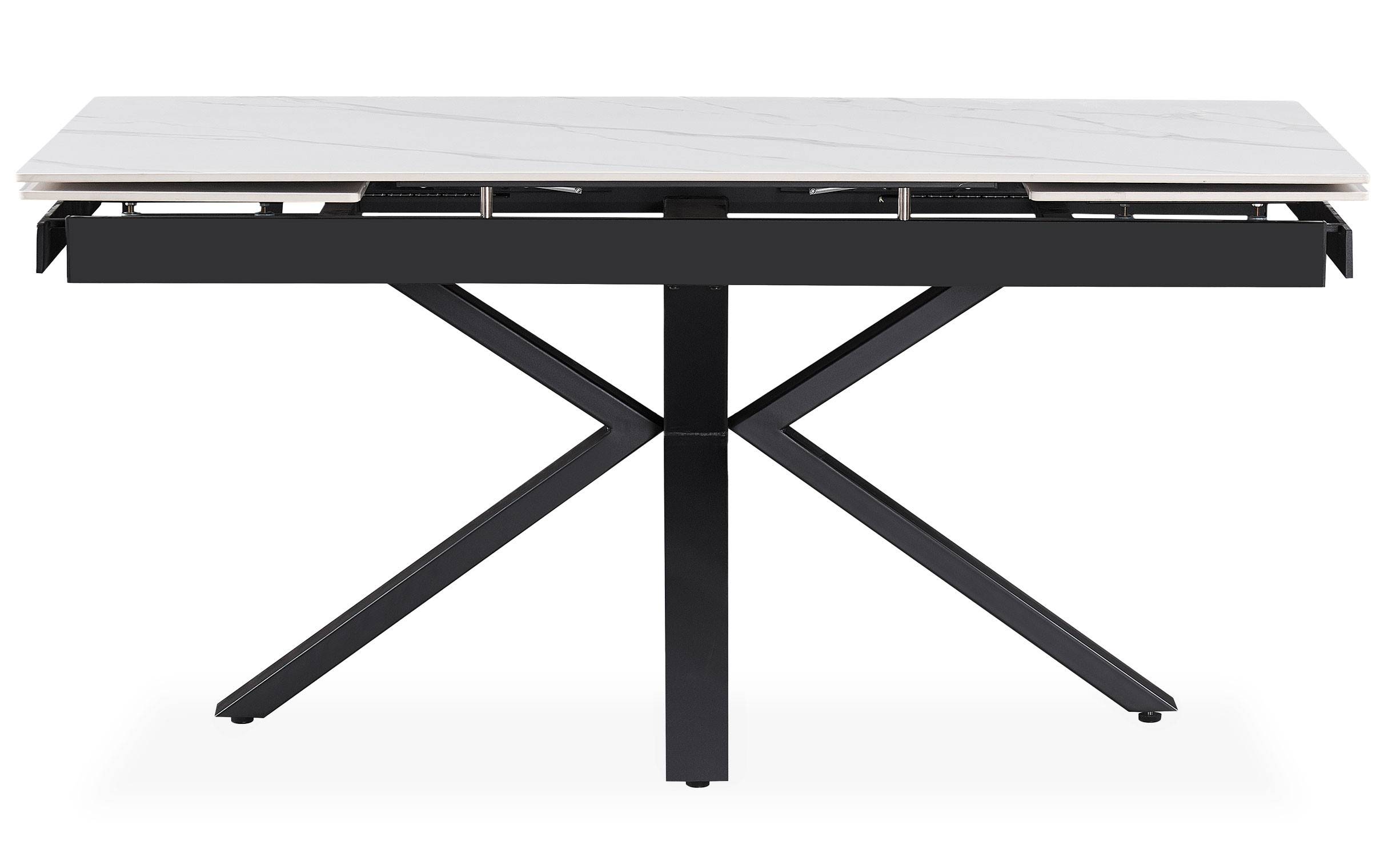 Harrisson uittrekbare tafel 160-240cm Zwart metaal en wit keramiek met marmereffect