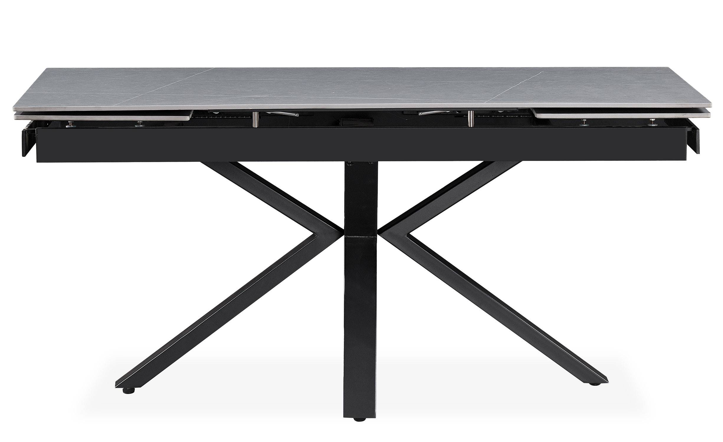 Harrisson uitschuifbare tafel 160-240cm Zwart metaal en grijs steeneffect keramiek