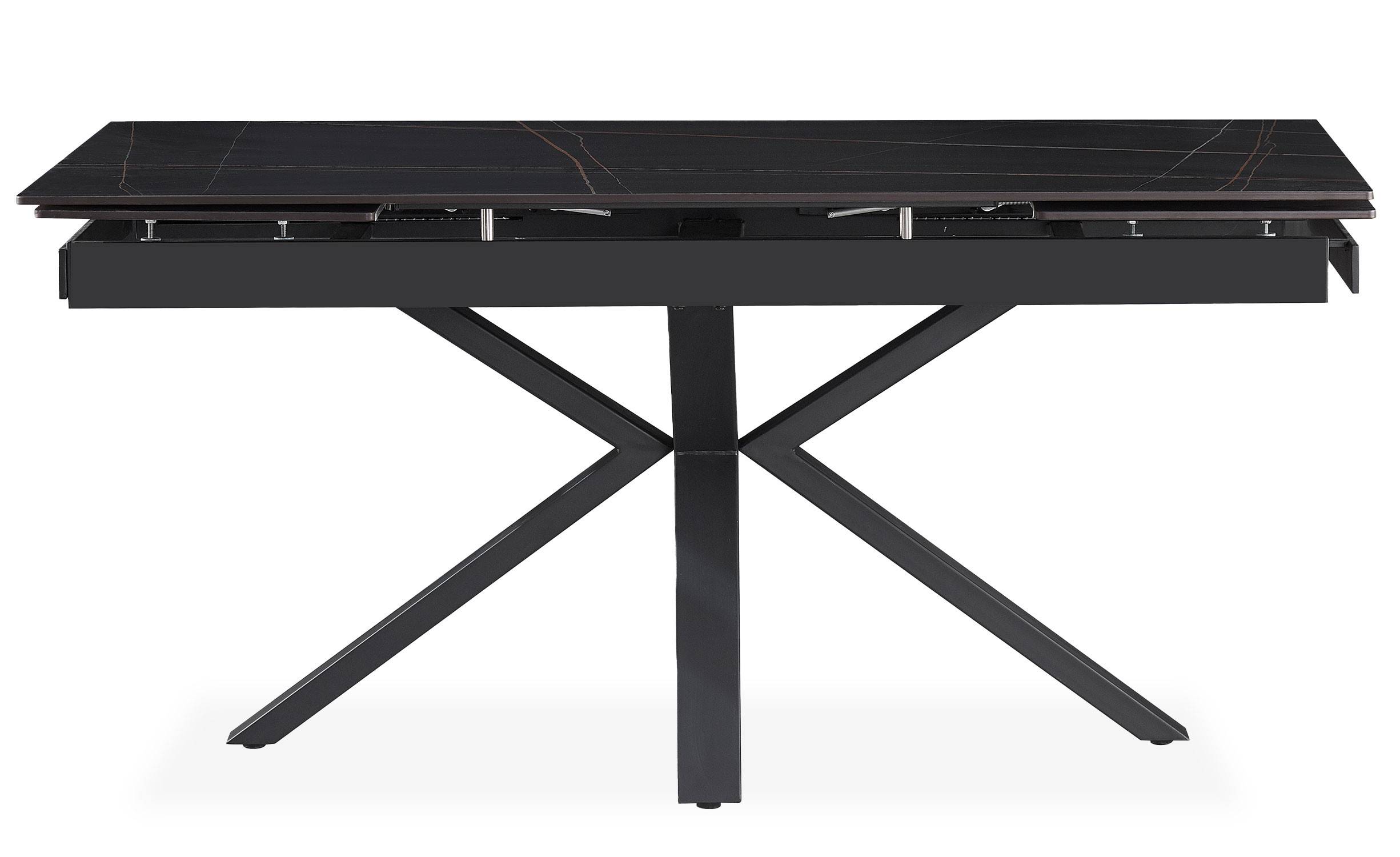 Harrisson uitschuifbare tafel 160-240cm Zwart metaal en zwart steeneffect keramiek