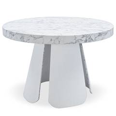 Ausziehbarer runder Tisch Henriette Marmor-Effekt weiß Beine Weiß