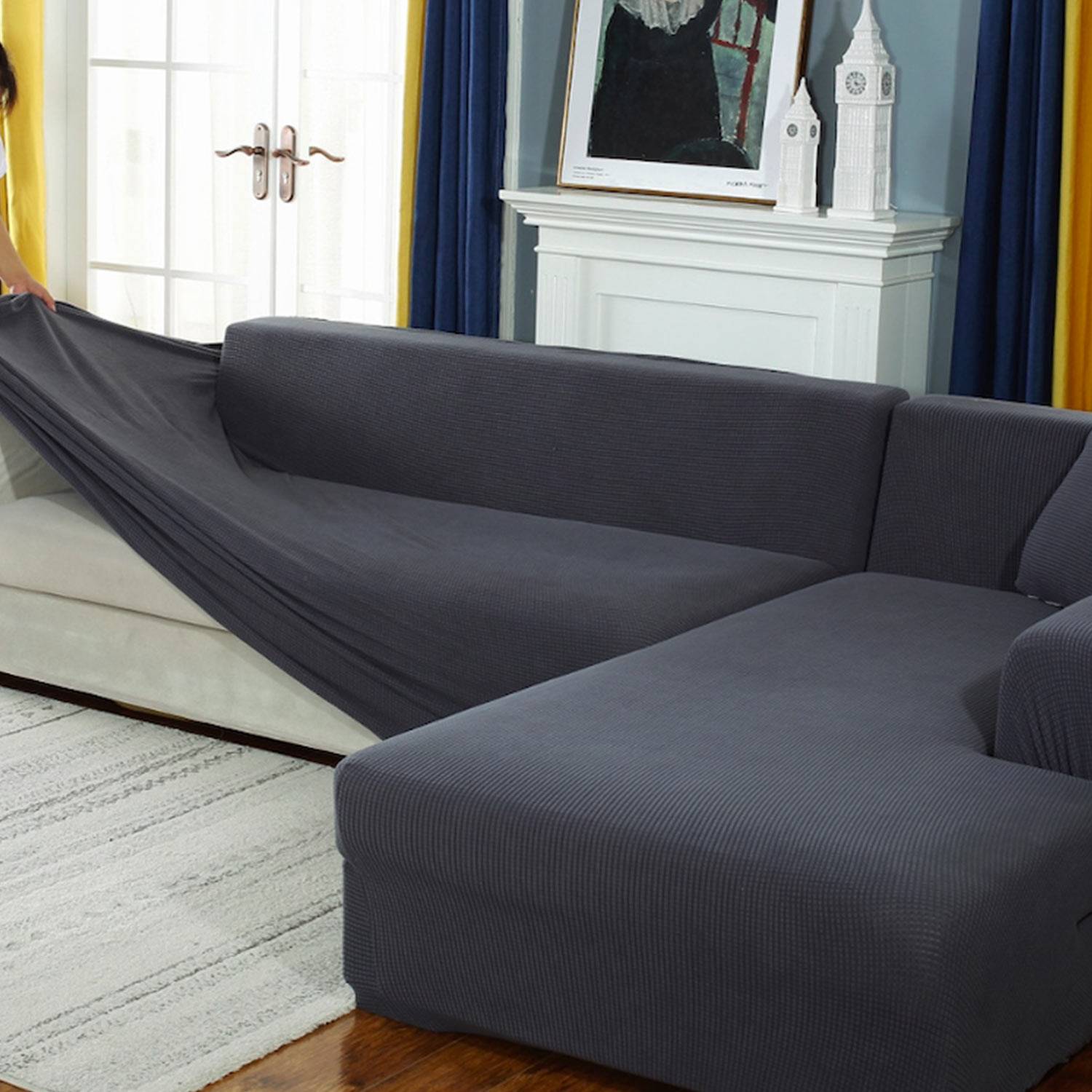 Housse de canapé d'angle en forme de L Housse de protection pour meubles de  maison 3 + 2 sièges (grise) - Cdiscount Maison