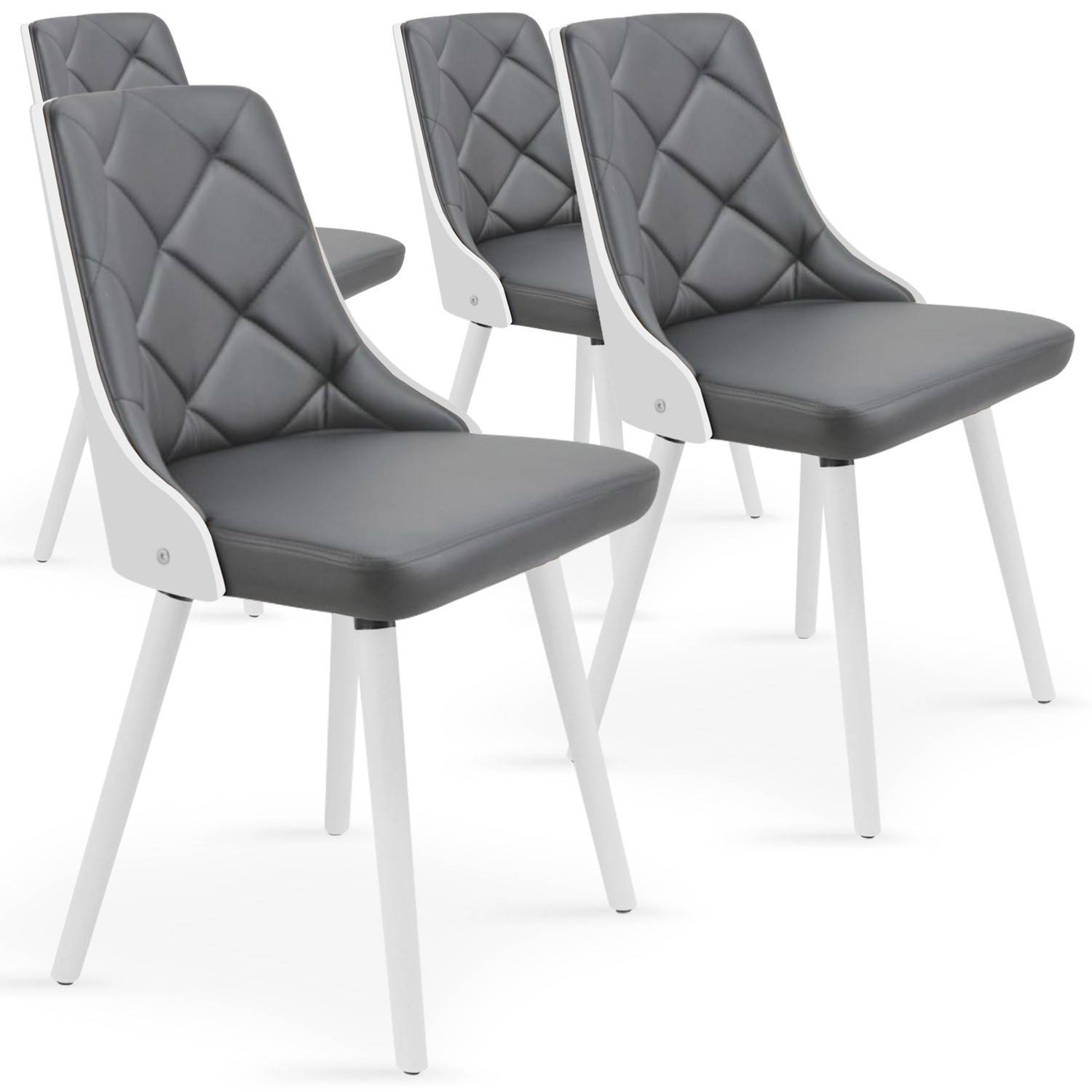 Set van 4 Lalix Scandinavische stoelen, wit en grijs