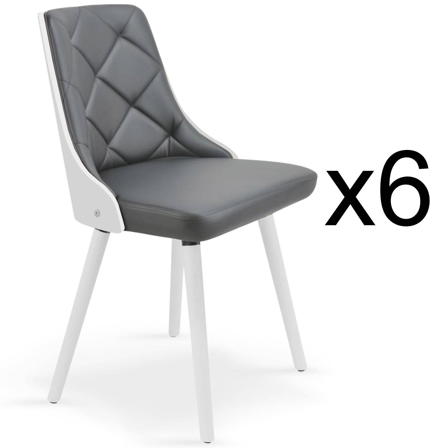 Set van 6 Lalix Scandinavische stoelen, wit en grijs