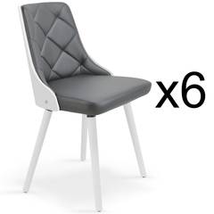 Set aus 6 skandinavischen Stühlen Lalix Weiß und Grau