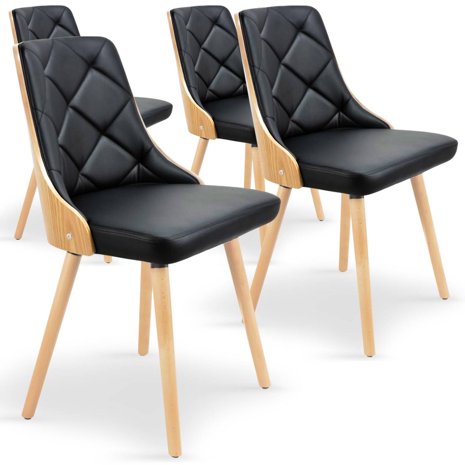 Set aus 4 skandinavischen Stühlen Lalix Eiche Hell und Schwarz