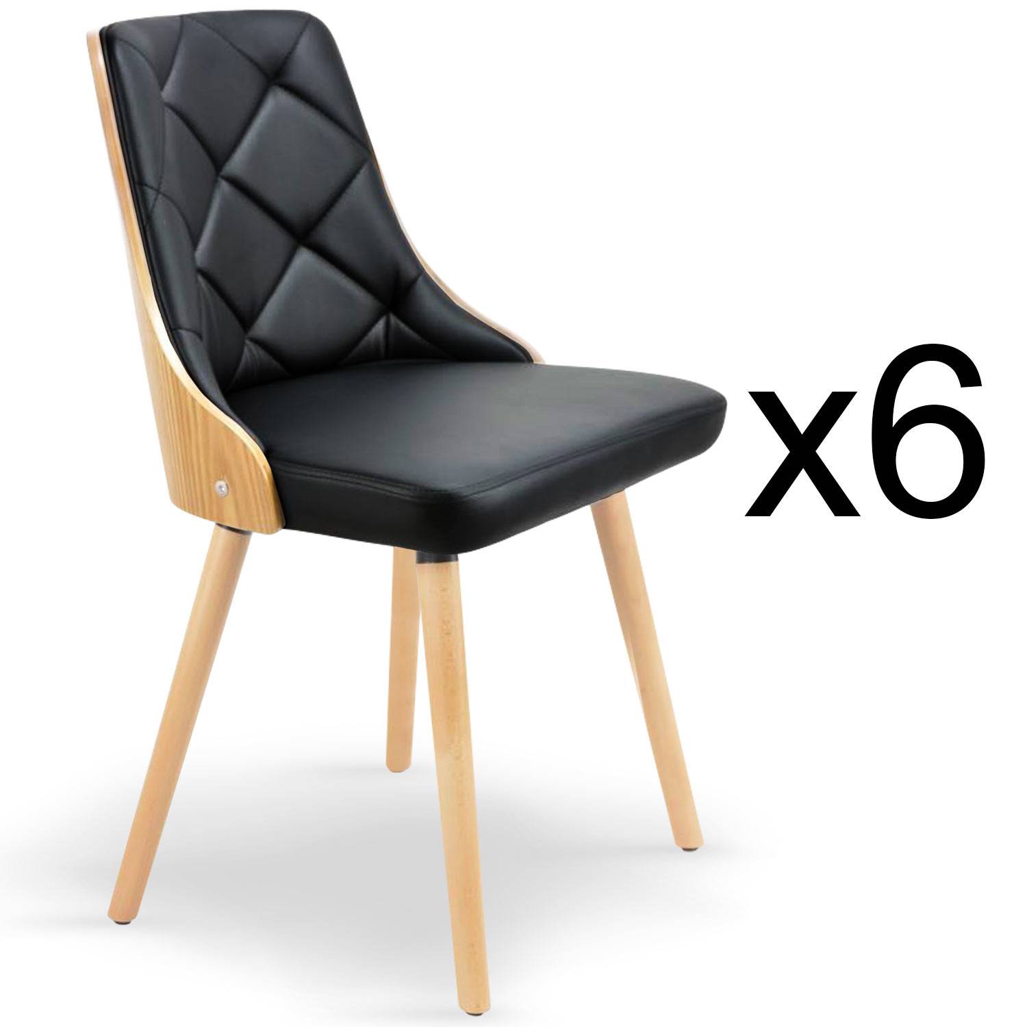 Set van 6 Lalix Scandinavische stoelen in licht eiken en zwart
