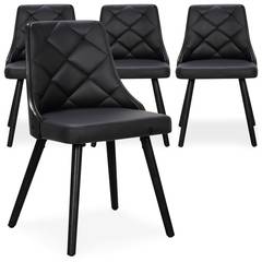 Set van 4 Lalix Scandinavische stoelen in zwart hout en zwart imitatieleer