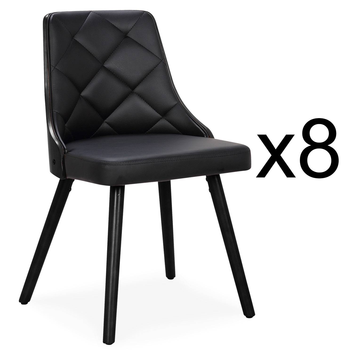 Lote de 8 sillas escandinavas Lalix de madera negra y polipiel negra