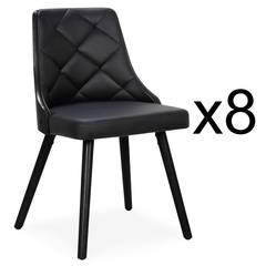 Set van 8 Lalix Scandinavische stoelen in zwart hout en zwart imitatieleer