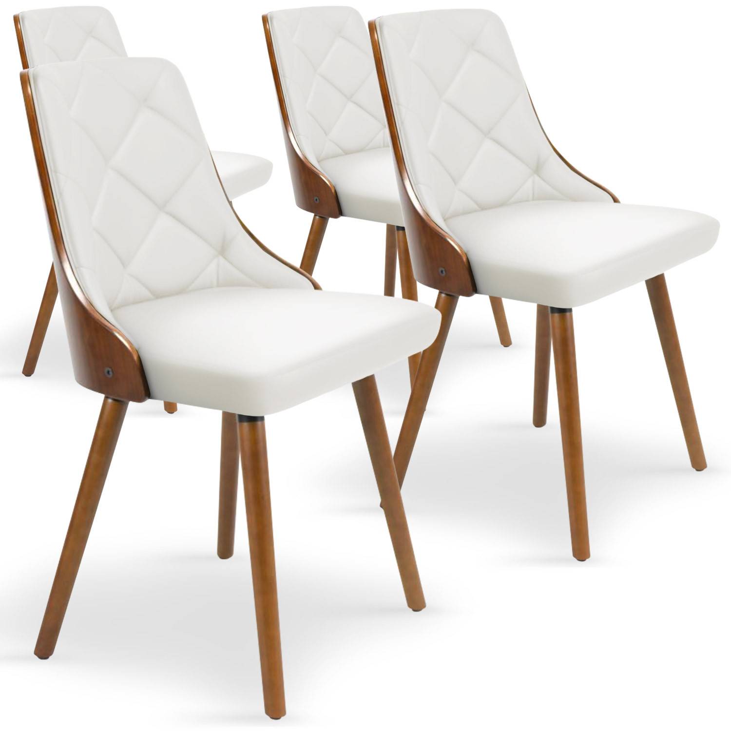 Set aus 4 skandinavischen Stühlen Lalix Holz Haselnuss und Weiß
