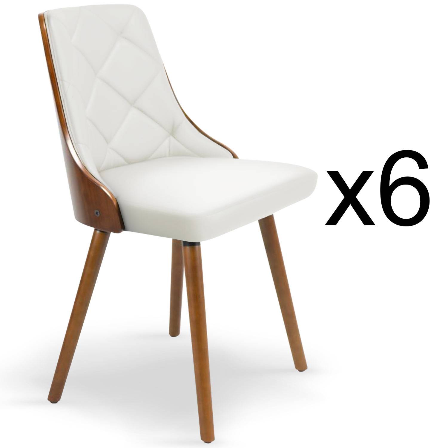 Set van 6 Lalix Scandinavische stoelen in hazelnoot en wit hout