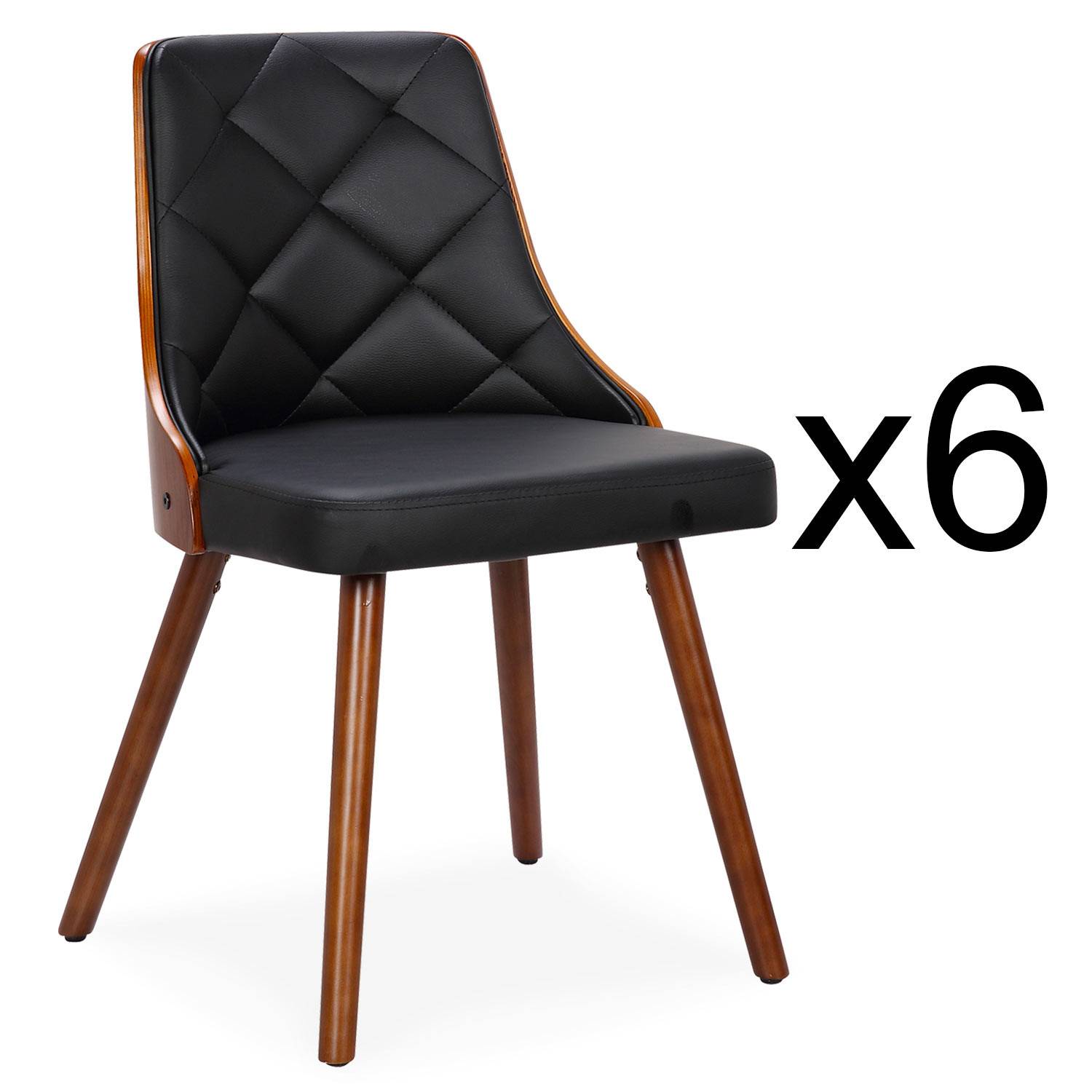 Set van 6 Lalix Scandinavische stoelen in hazelnoot en zwart hout