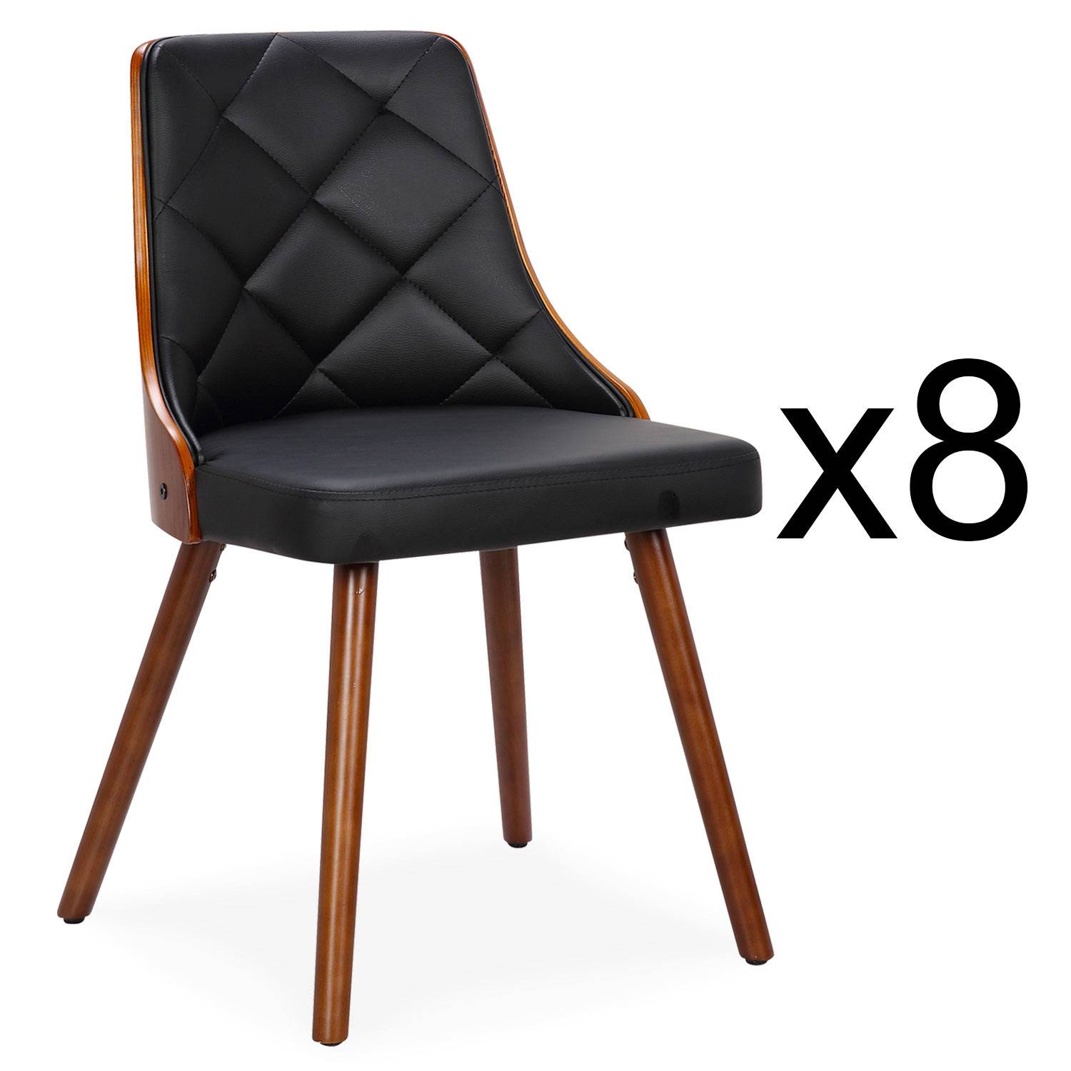 Set aus 8 skandinavischen Stühlen Lalix Holz Haselnuss und Schwarz