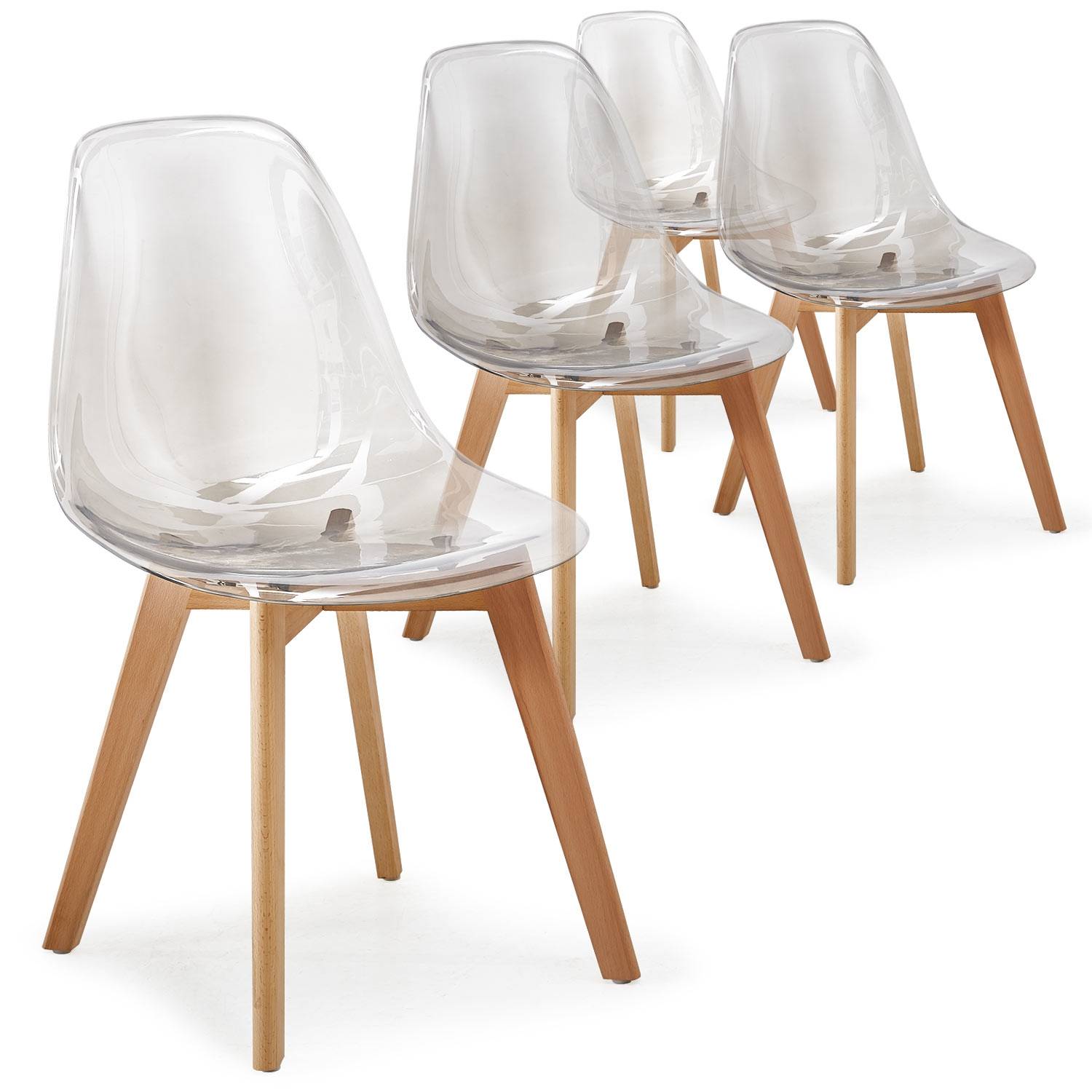 Set van 4 Scandinavische Larry transparante plexi stoelen