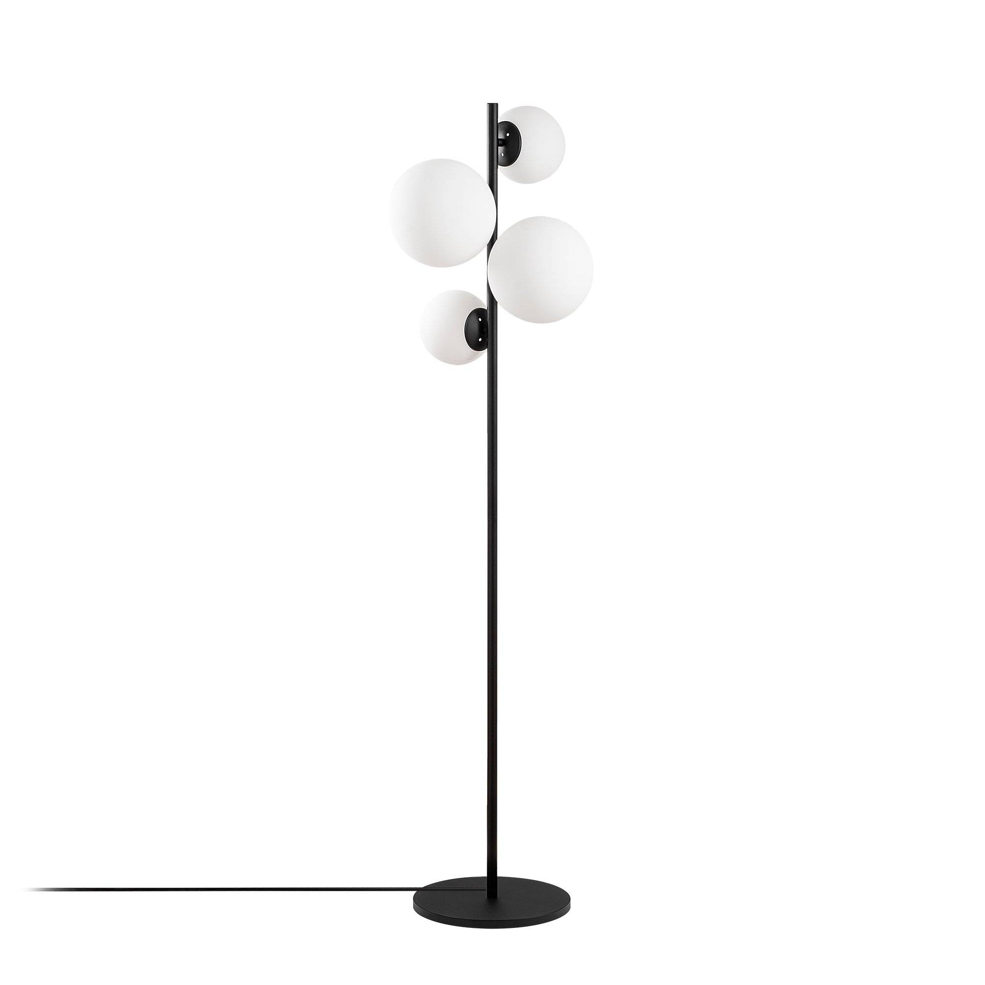 Stehleuchte mit 4 kugelförmigen Lampen Chaga H163cm Weißes Glas und schwarzes Metall