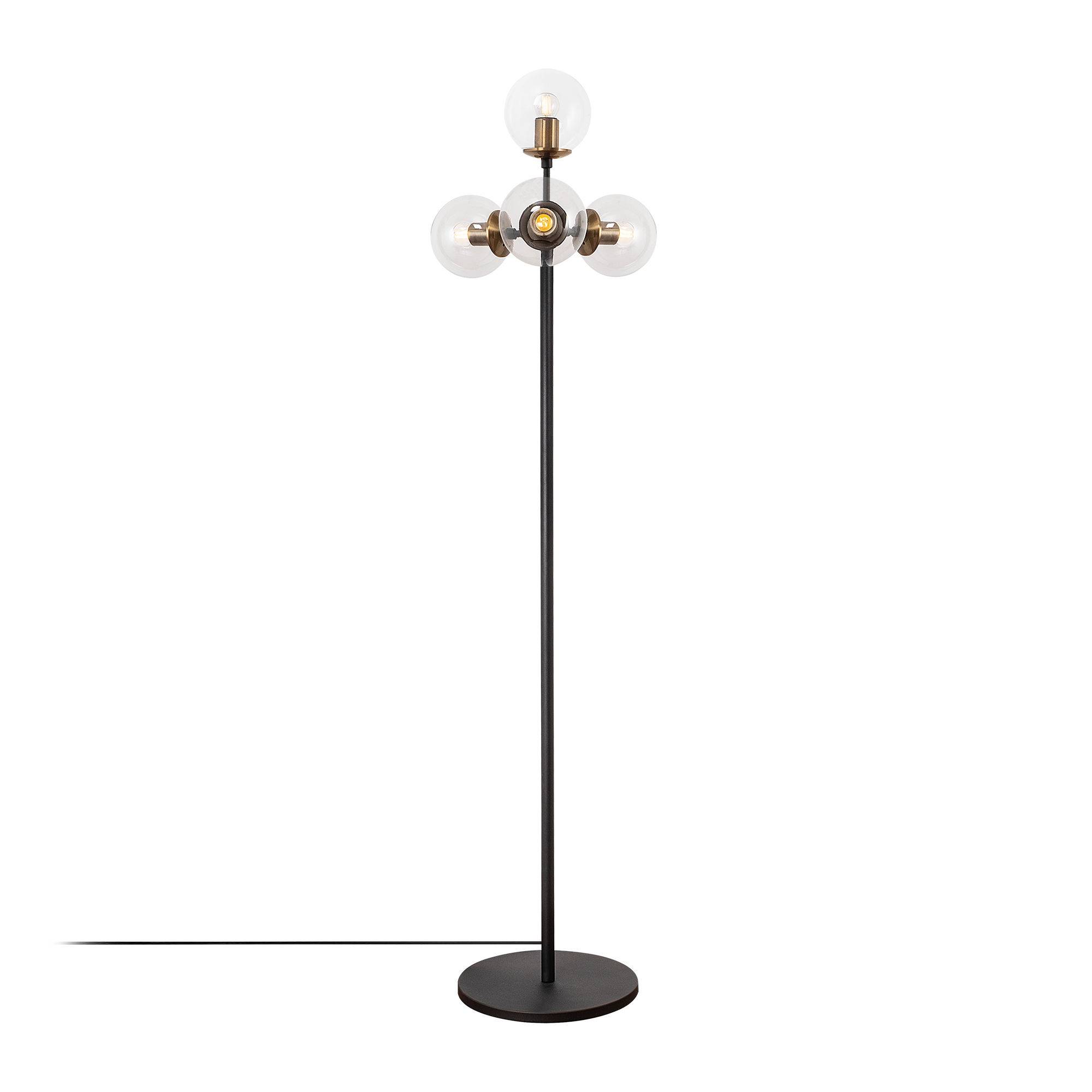 Guan 4-lichts bolvormige vloerlamp H163cm Zwart metaal en transparant glas