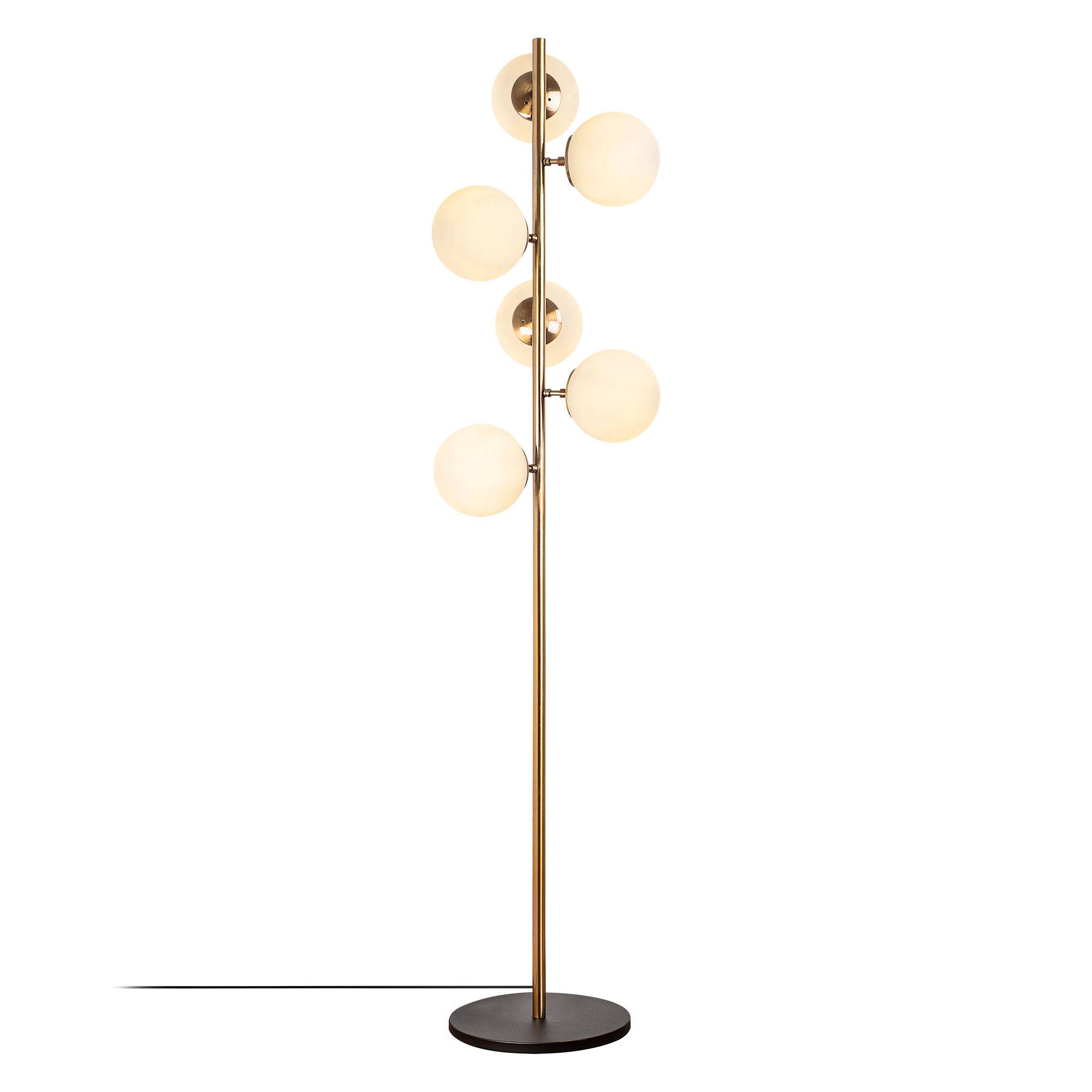 Lámpara de pie esférica de 6 luces Holla H163cm Vidrio blanco y metal dorado