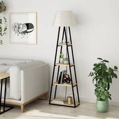 Lámpara de pie combinada pantalla y estante A Iunctura H165 cm Roble Panel de melamina de lino
