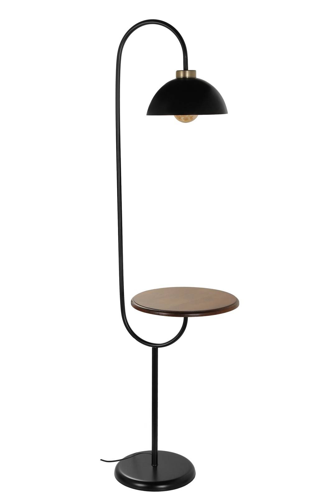 Stehlampe mit Tablett Amaud H165cm Schwarzes Metall und Naturholz