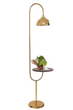 Lámpara de pie con estante Amaud H165cm Metal dorado y madera oscura