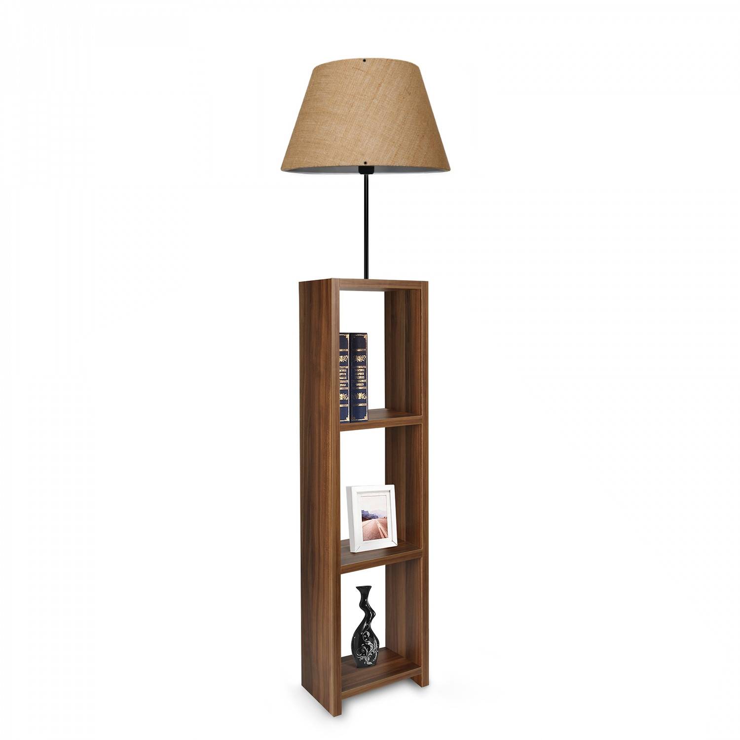 Accensola 3-shelf combinazione lampada da terra marrone tessuto e legno marrone