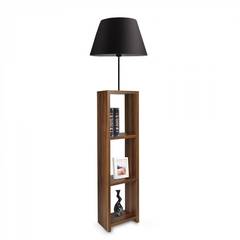 Accensola 3-shelf combinazione lampada da terra in tessuto nero e legno marrone