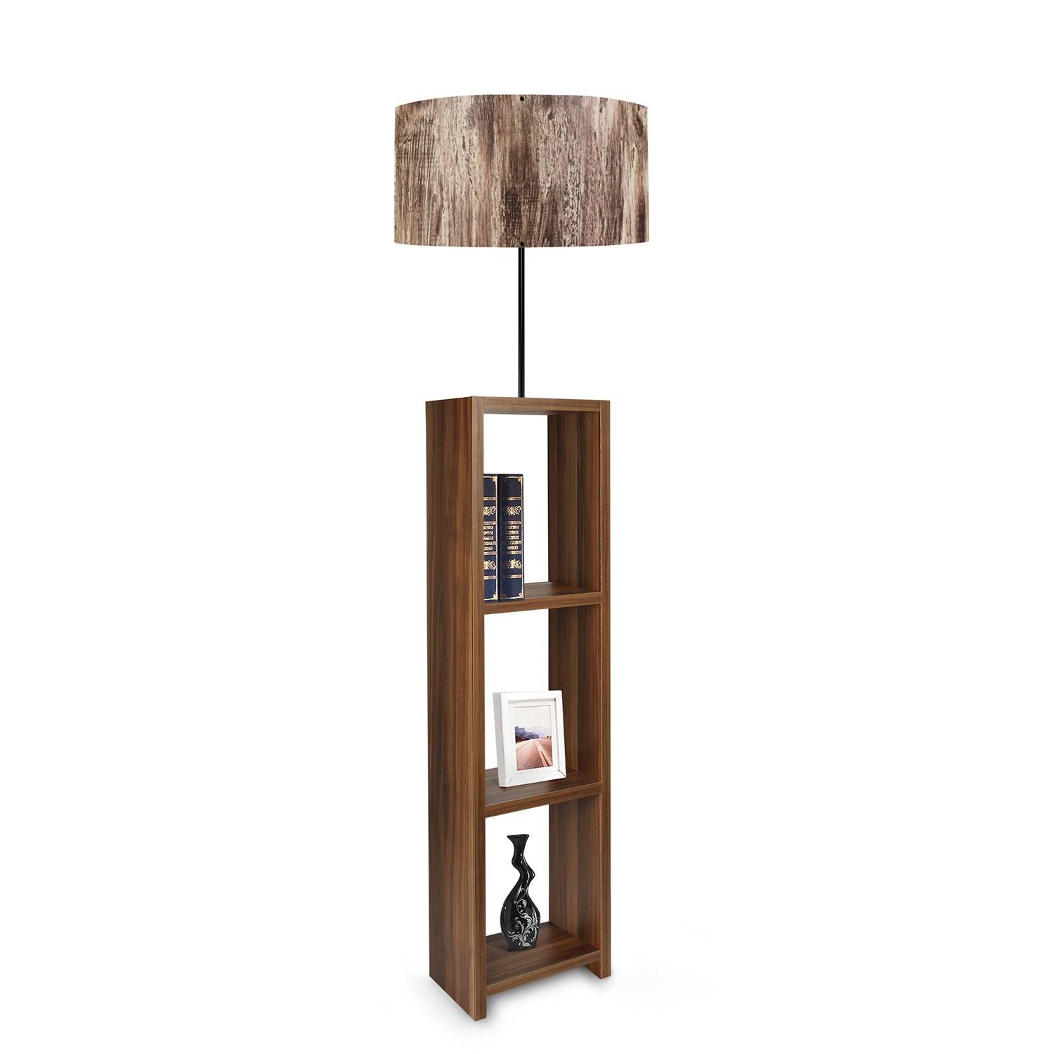 3-plank gecombineerde vloerlamp Taura Stof met natuurlijk en bruin houteffect