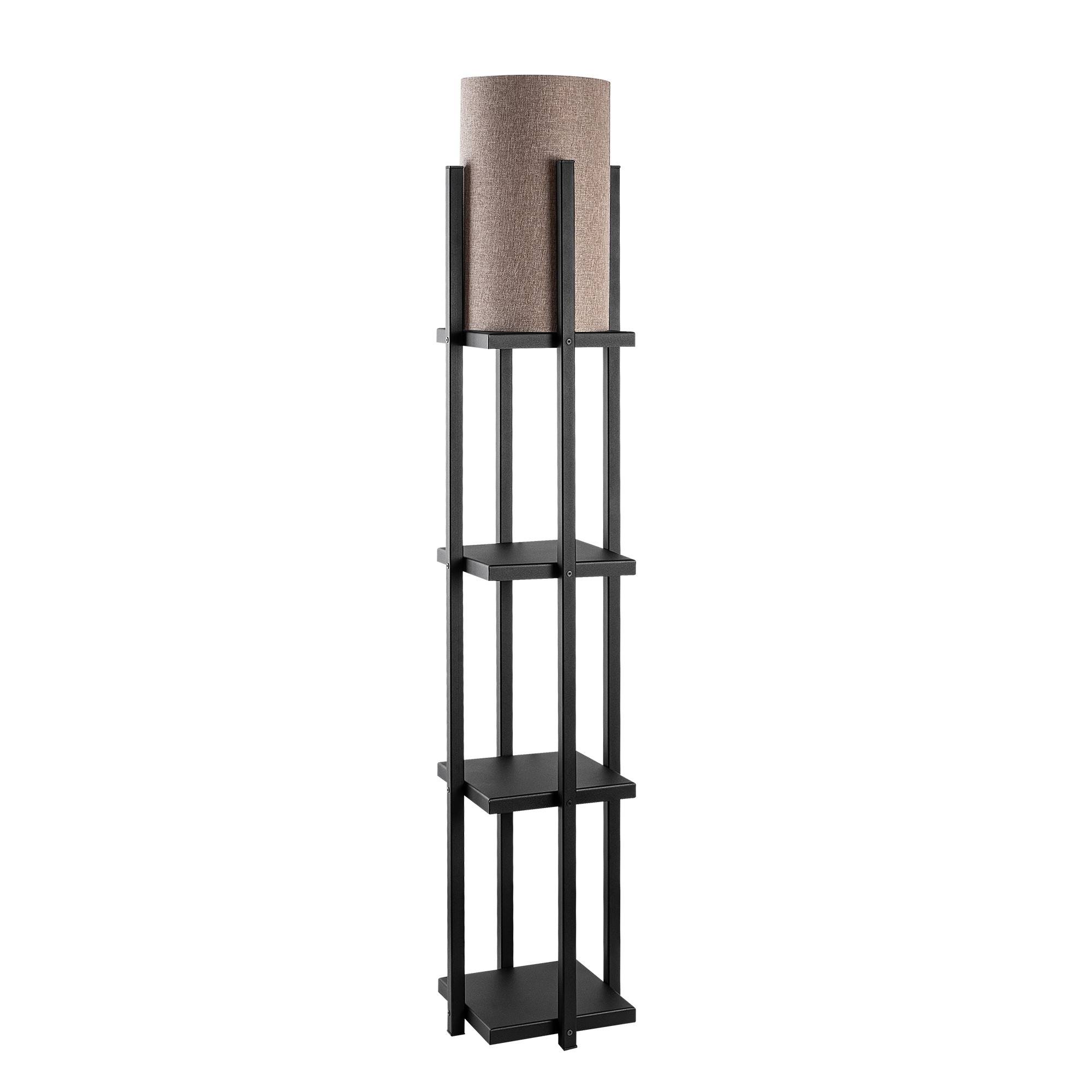 Ulkoda Lámpara de pie de 3 estantes H130cm Metal negro y tela marrón