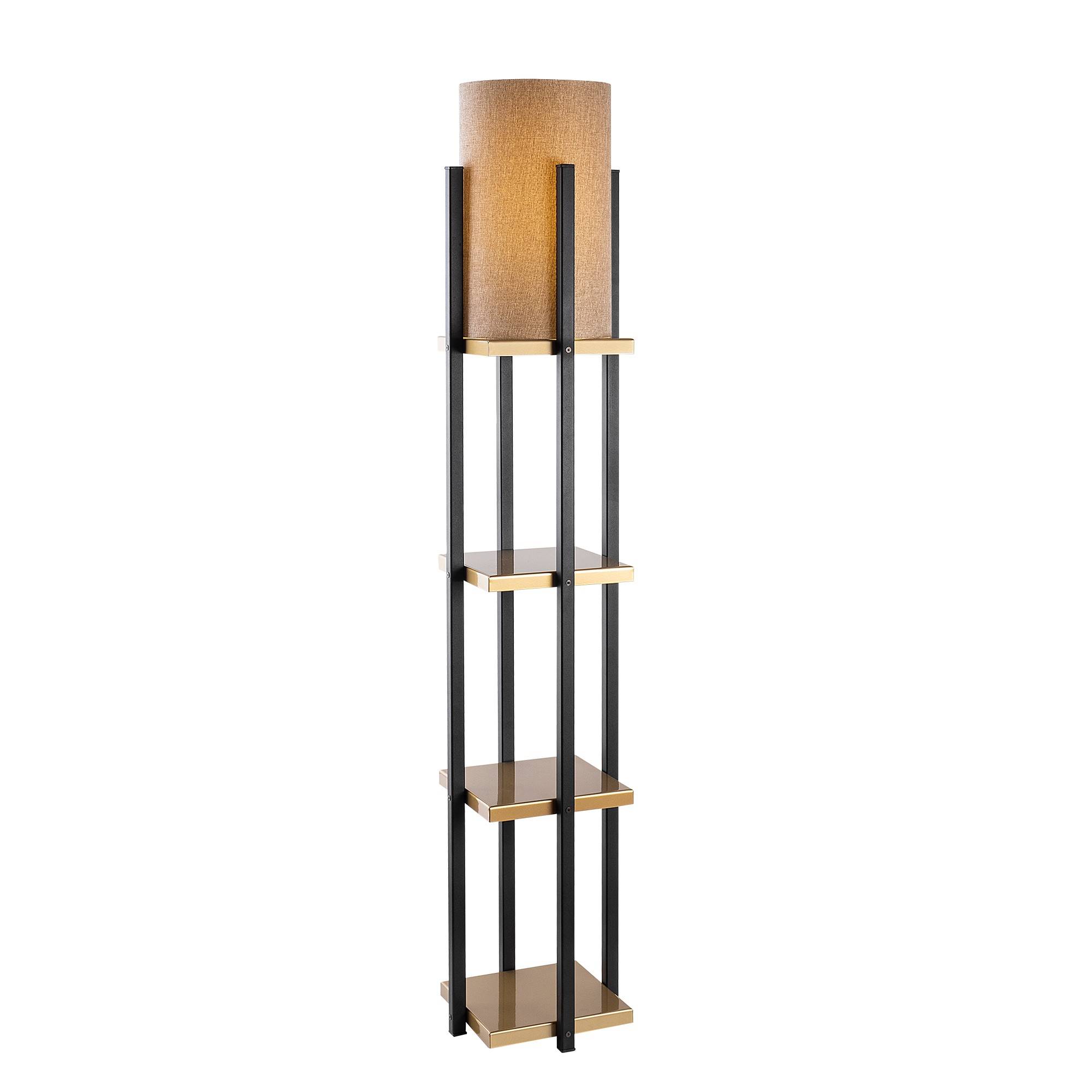 Ulkoda Lámpara combinada de 3 estantes H130cm Metal negro y dorado Tela marrón blanca
