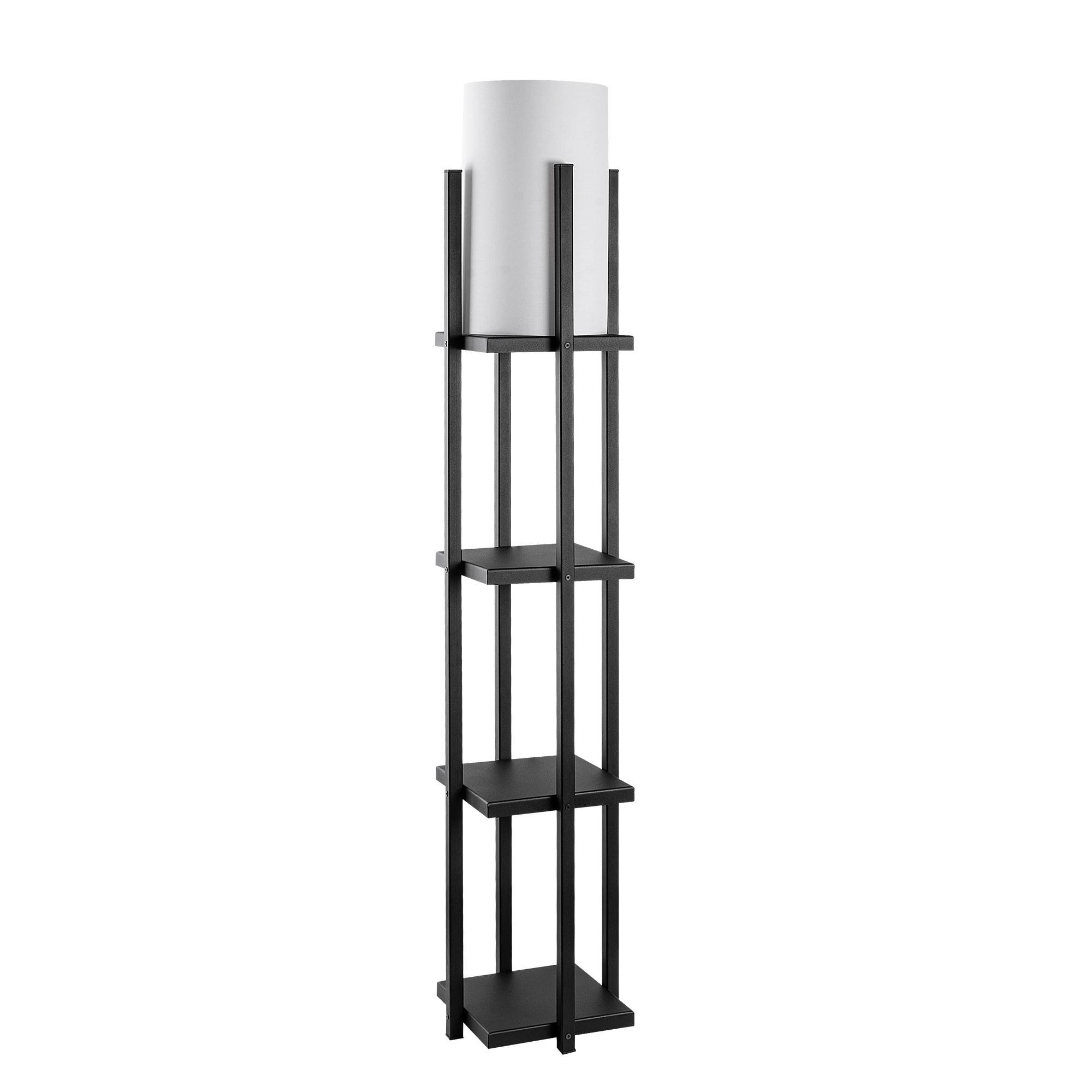 Ulkoda Lámpara de pie de 3 estantes H130cm Metal negro y tela blanca