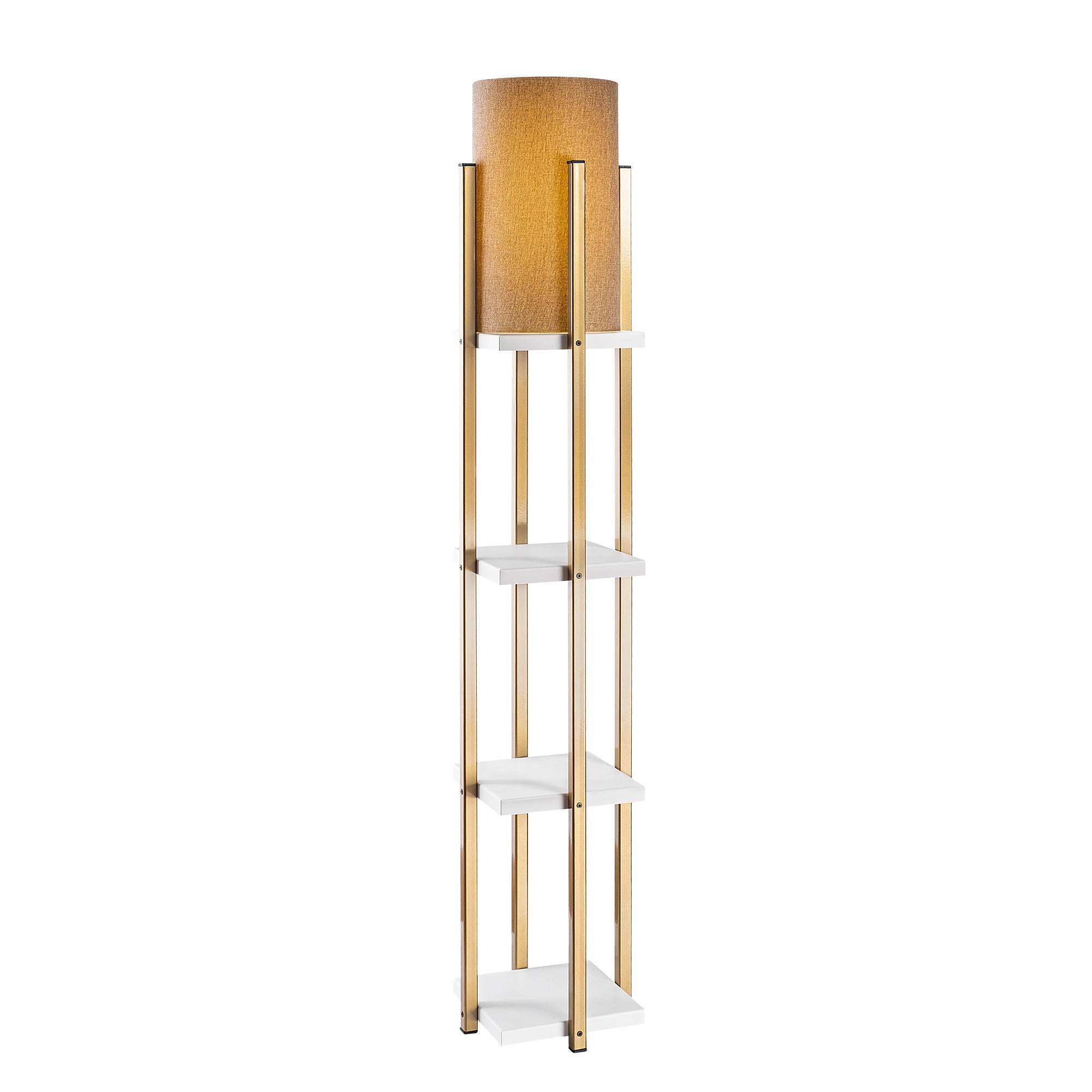 Ulkoda Lámpara de pie de 3 estantes H130cm Metal dorado y blanco y tela marrón