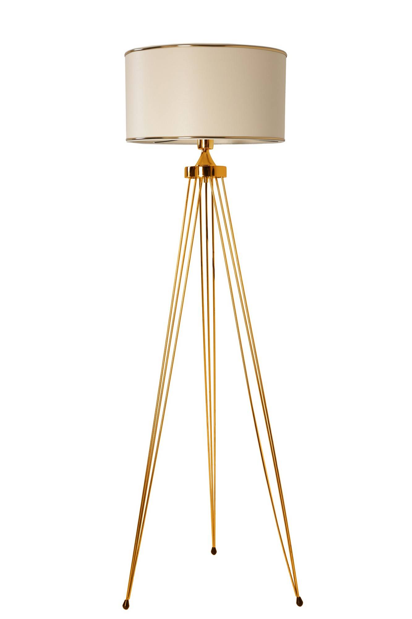 Couperin Lámpara de pie H155cm Metal dorado y ratán blanco crema