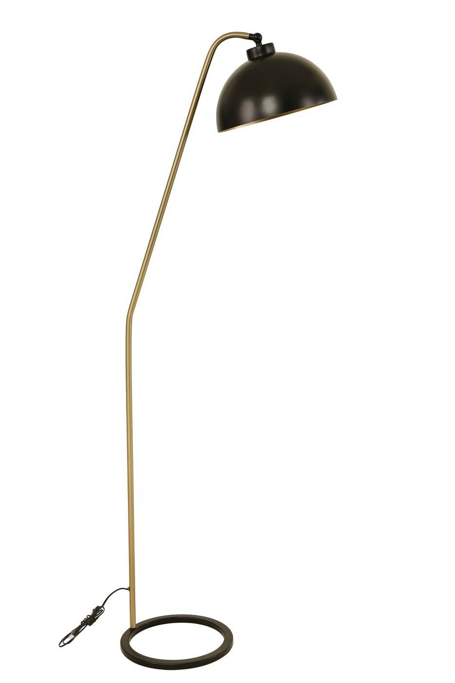 Staande lamp met gekantelde koepelreflector en ronde voet Lectio H155 cm Goudmetaal Zwart