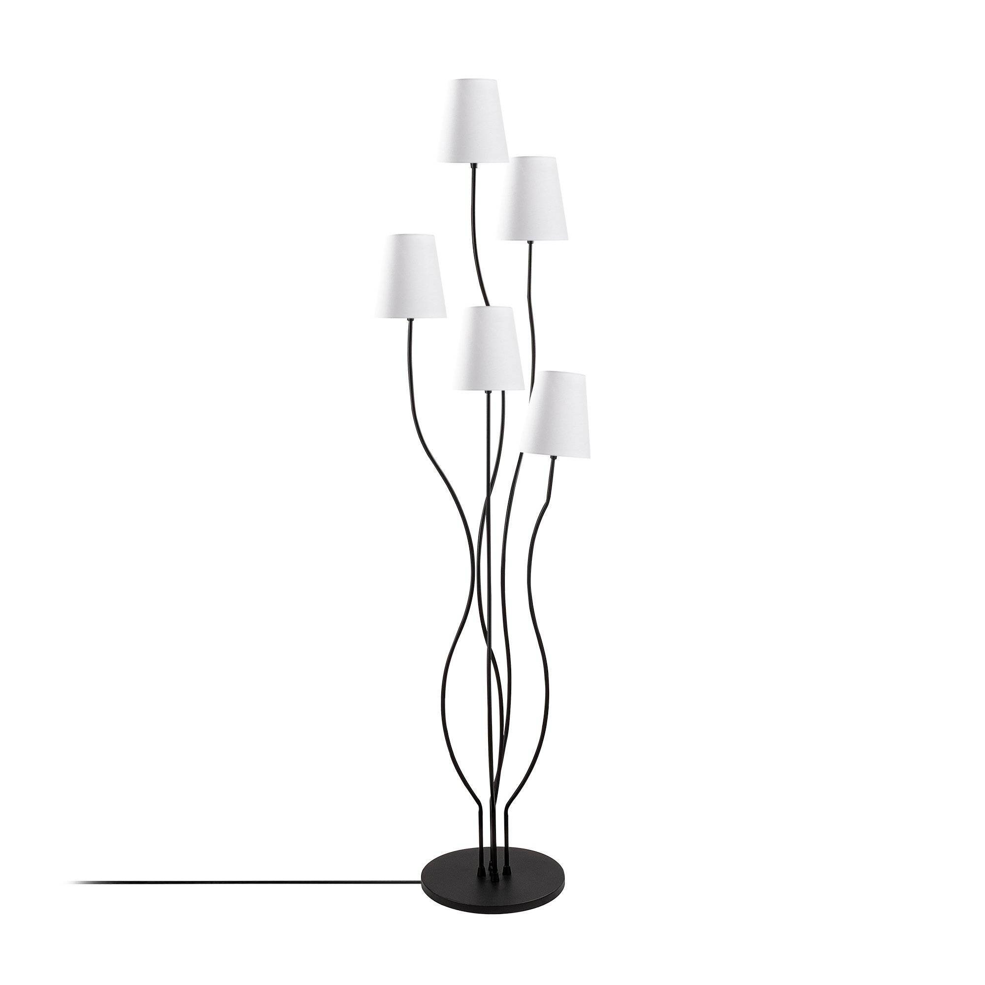 Design Stehleuchte 5 Lampen Roselin H160cm Metall Schwarz und Stoff Weiß