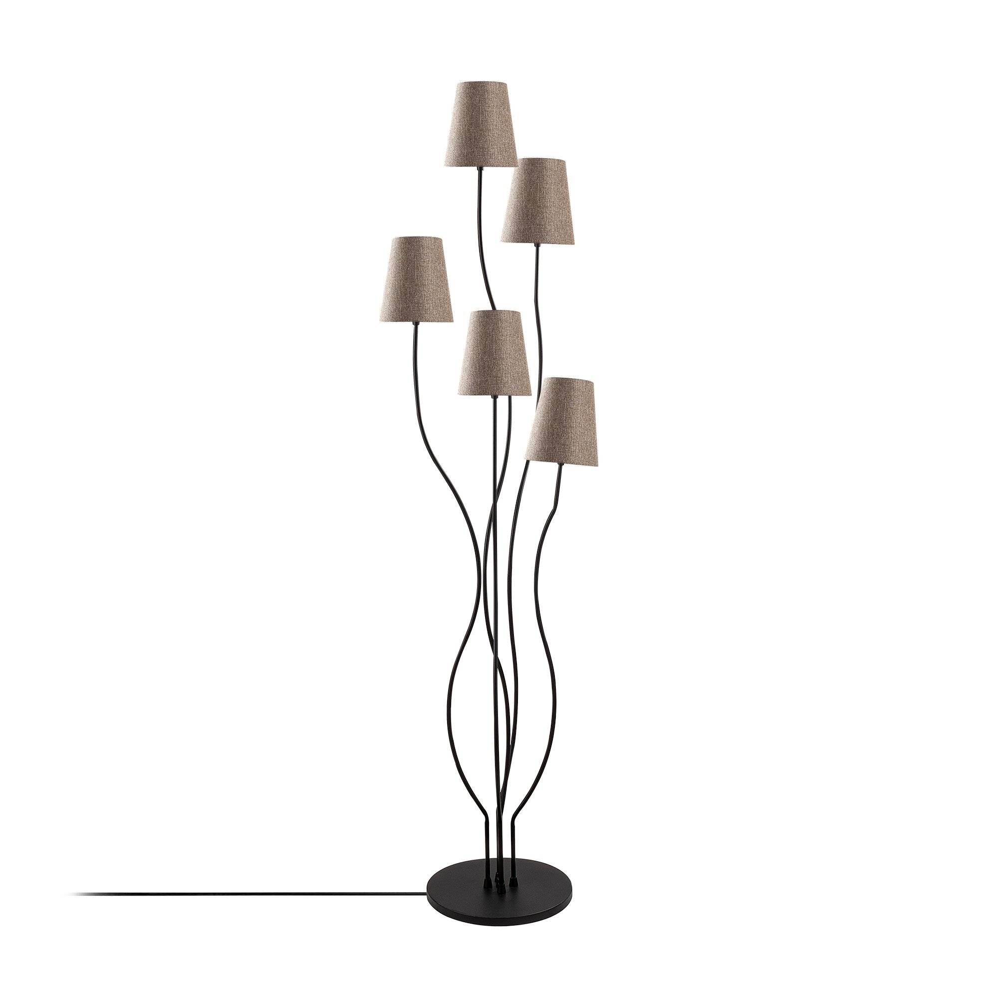 5-lamps design vloerlamp Roselin H160cm Zwart metaal en beige stof