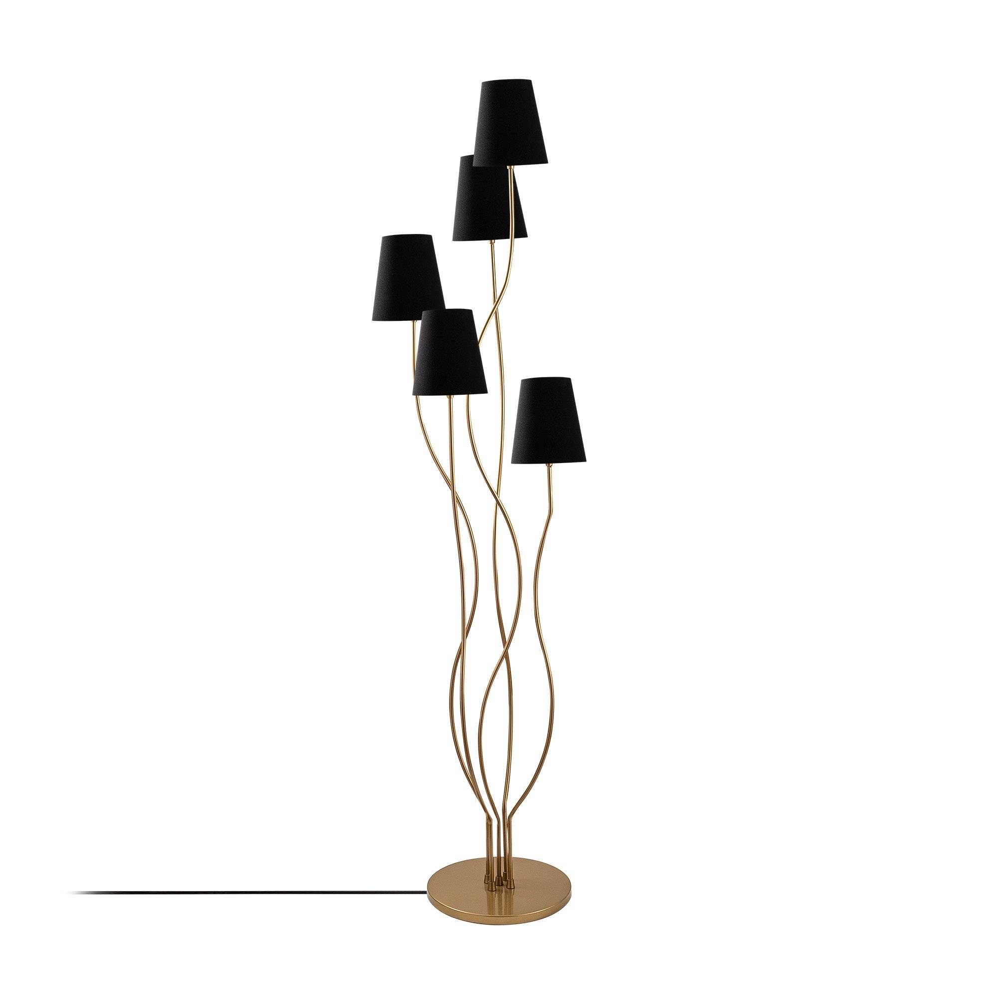 5-lamps design vloerlamp Roselin H160cm Goudkleurig metaal en zwarte stof